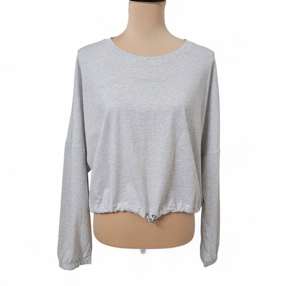 Calvin Klein Size XL Light Gray Long Sleeve Cropped Pullover with Drawcord Waist - Picture 1 of 14